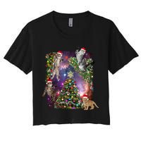 Christmas Space Cats Women's Crop Top Tee