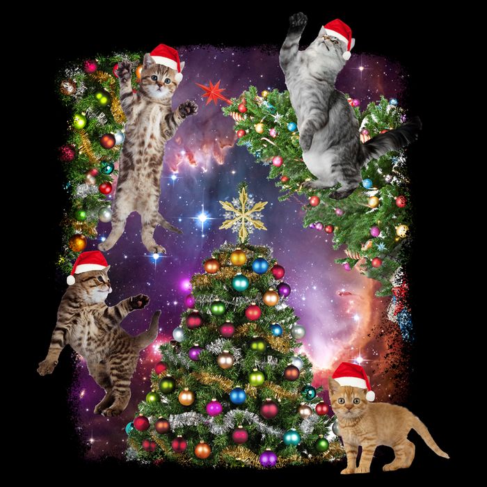 Christmas Space Cats Women's Crop Top Tee