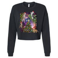 Christmas Space Cats Cropped Pullover Crew