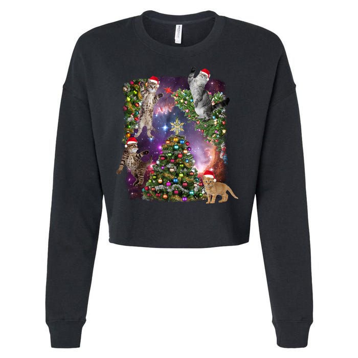 Christmas Space Cats Cropped Pullover Crew
