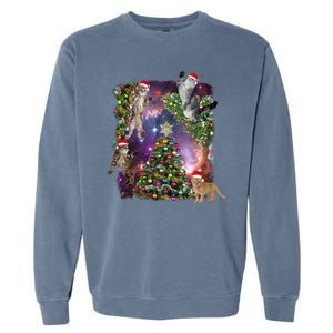 Christmas Space Cats Garment-Dyed Sweatshirt