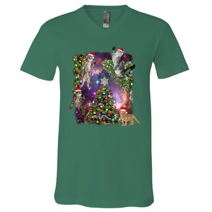 Christmas Space Cats V-Neck T-Shirt