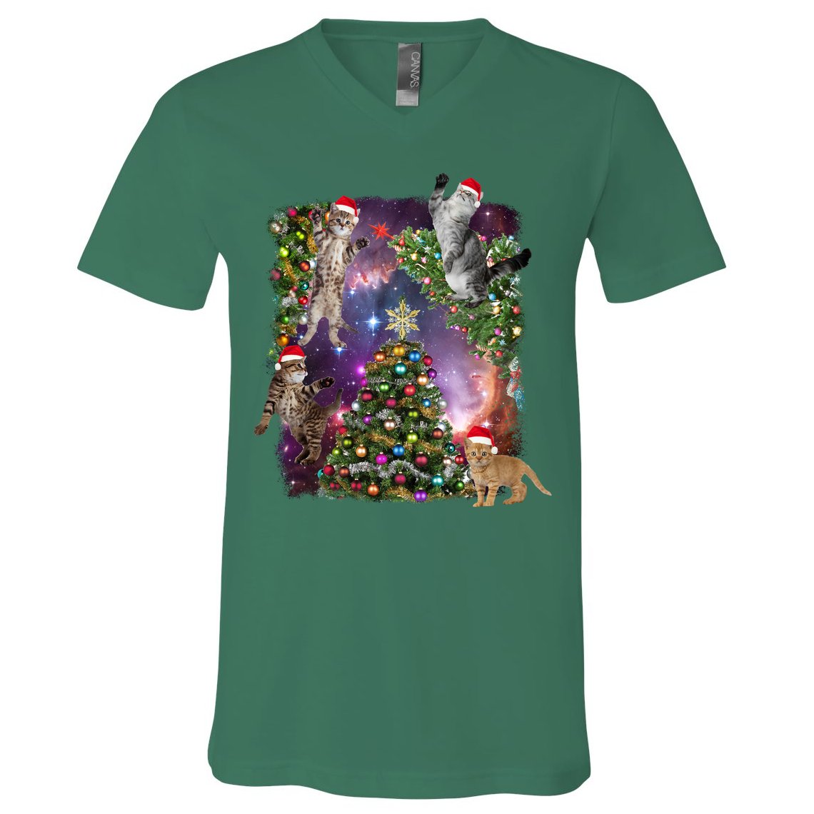 Christmas Space Cats V-Neck T-Shirt