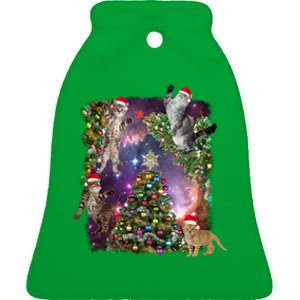 Christmas Space Cats Ceramic Bell Ornament