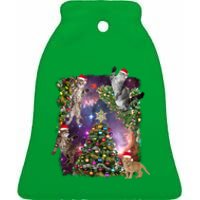 Christmas Space Cats Ceramic Bell Ornament