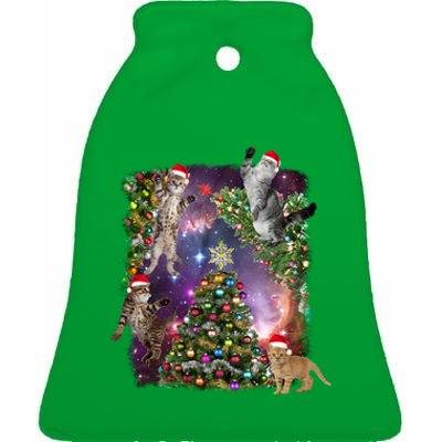 Christmas Space Cats Ceramic Bell Ornament