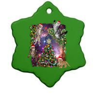 Christmas Space Cats Ceramic Star Ornament