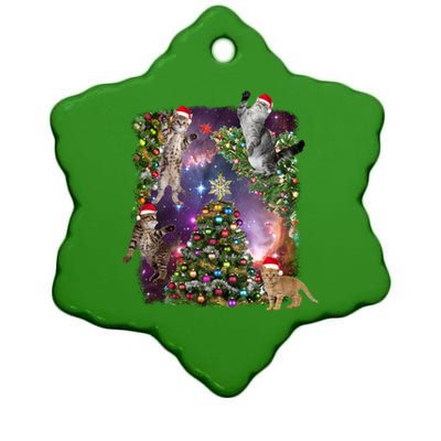 Christmas Space Cats Ceramic Star Ornament