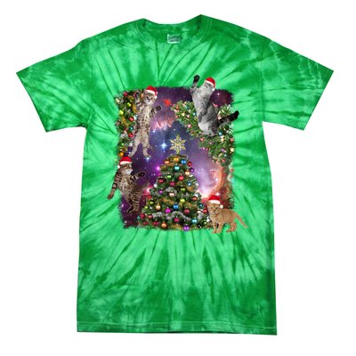 Christmas Space Cats Tie-Dye T-Shirt