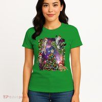 Christmas Space Cats Womens T-Shirt