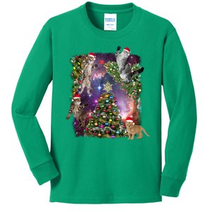 Christmas Space Cats Kids Long Sleeve Shirt