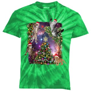 Christmas Space Cats Kids Tie-Dye T-Shirt