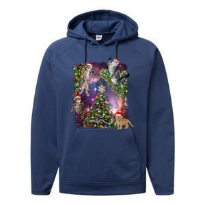 Christmas Space Cats Performance Fleece Hoodie