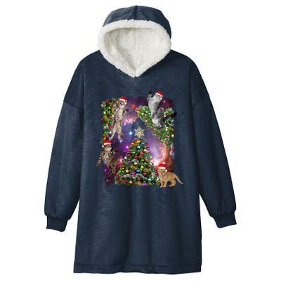 Christmas Space Cats Hooded Wearable Blanket