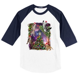 Christmas Space Cats Baseball Sleeve Shirt