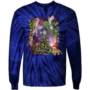 Christmas Space Cats Tie-Dye Long Sleeve Shirt