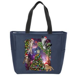 Christmas Space Cats Zip Tote Bag