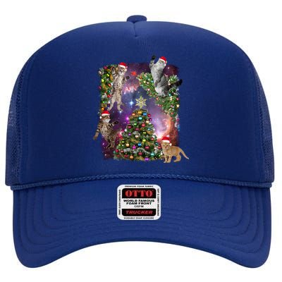 Christmas Space Cats High Crown Mesh Back Trucker Hat