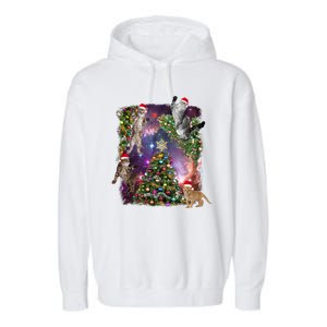 Christmas Space Cats Garment-Dyed Fleece Hoodie