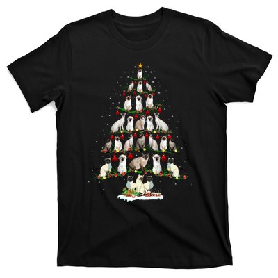 Cute Siamese Cats Tree Merry Christmas Cat Lover Gift T-Shirt