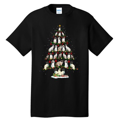 Cute Siamese Cats Tree Merry Christmas Cat Lover Gift Tall T-Shirt