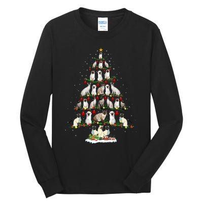 Cute Siamese Cats Tree Merry Christmas Cat Lover Gift Tall Long Sleeve T-Shirt