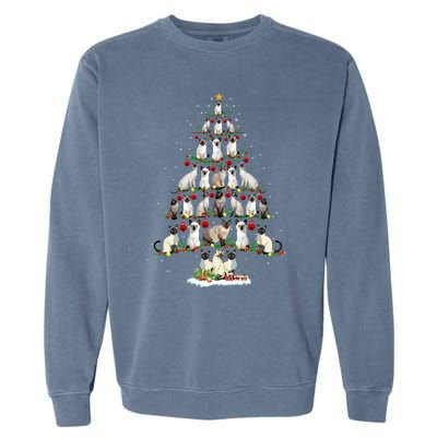 Cute Siamese Cats Tree Merry Christmas Cat Lover Gift Garment-Dyed Sweatshirt