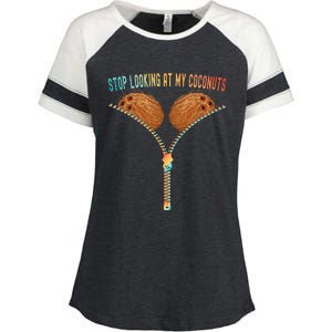 Colorful Summer Coconut Bra Stop Looking At My Coconuts Enza Ladies Jersey Colorblock Tee