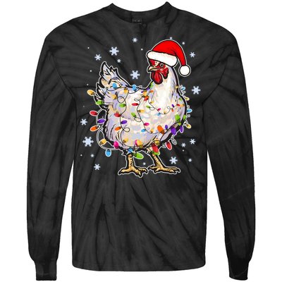 Christmas Santa Chicken Tie-Dye Long Sleeve Shirt