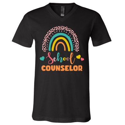 Cute School Counselor Rainbow V-Neck T-Shirt