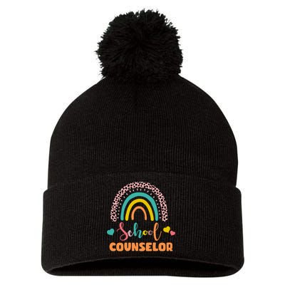 Cute School Counselor Rainbow Pom Pom 12in Knit Beanie