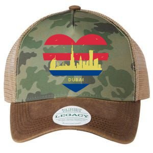 City Skyline Cityscape Heart Shape Birds Flying Dubai Gift Legacy Tie Dye Trucker Hat