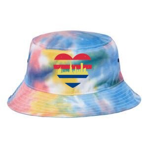 City Skyline Cityscape Heart Shape Birds Flying Dubai Gift Tie Dye Newport Bucket Hat