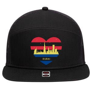 City Skyline Cityscape Heart Shape Birds Flying Dubai Gift 7 Panel Mesh Trucker Snapback Hat