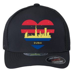 City Skyline Cityscape Heart Shape Birds Flying Dubai Gift Flexfit Unipanel Trucker Cap