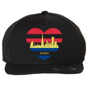 City Skyline Cityscape Heart Shape Birds Flying Dubai Gift Wool Snapback Cap