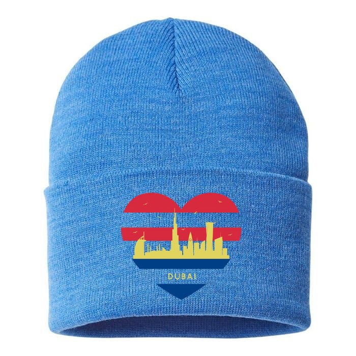 City Skyline Cityscape Heart Shape Birds Flying Dubai Gift Sustainable Knit Beanie