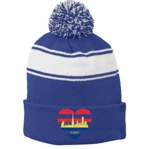 City Skyline Cityscape Heart Shape Birds Flying Dubai Gift Stripe Pom Pom Beanie