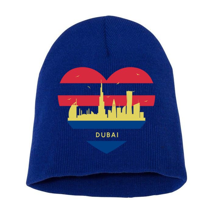 City Skyline Cityscape Heart Shape Birds Flying Dubai Gift Short Acrylic Beanie