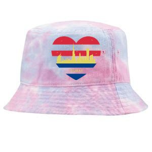 City Skyline Cityscape Heart Shape Birds Flying Dubai Gift Tie-Dyed Bucket Hat