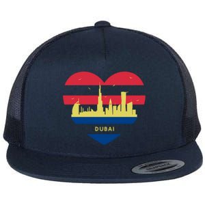 City Skyline Cityscape Heart Shape Birds Flying Dubai Gift Flat Bill Trucker Hat