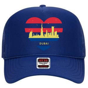 City Skyline Cityscape Heart Shape Birds Flying Dubai Gift High Crown Mesh Back Trucker Hat