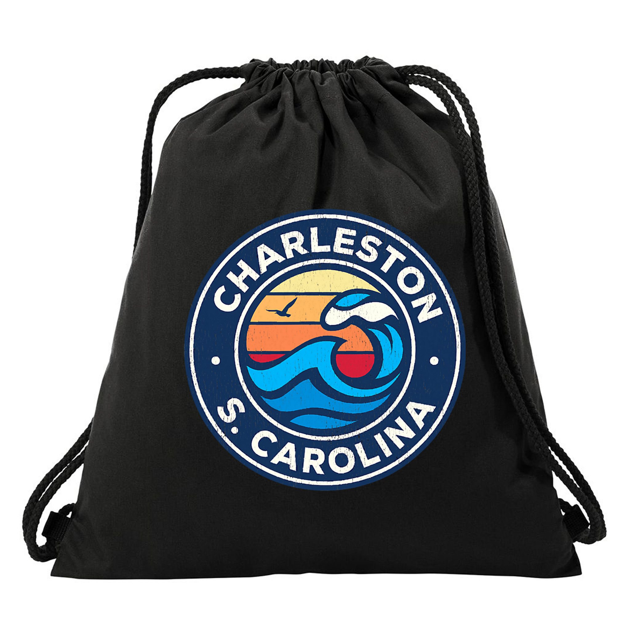 Charleston South Carolina Sc Vintage Nautical Waves Design Drawstring Bag
