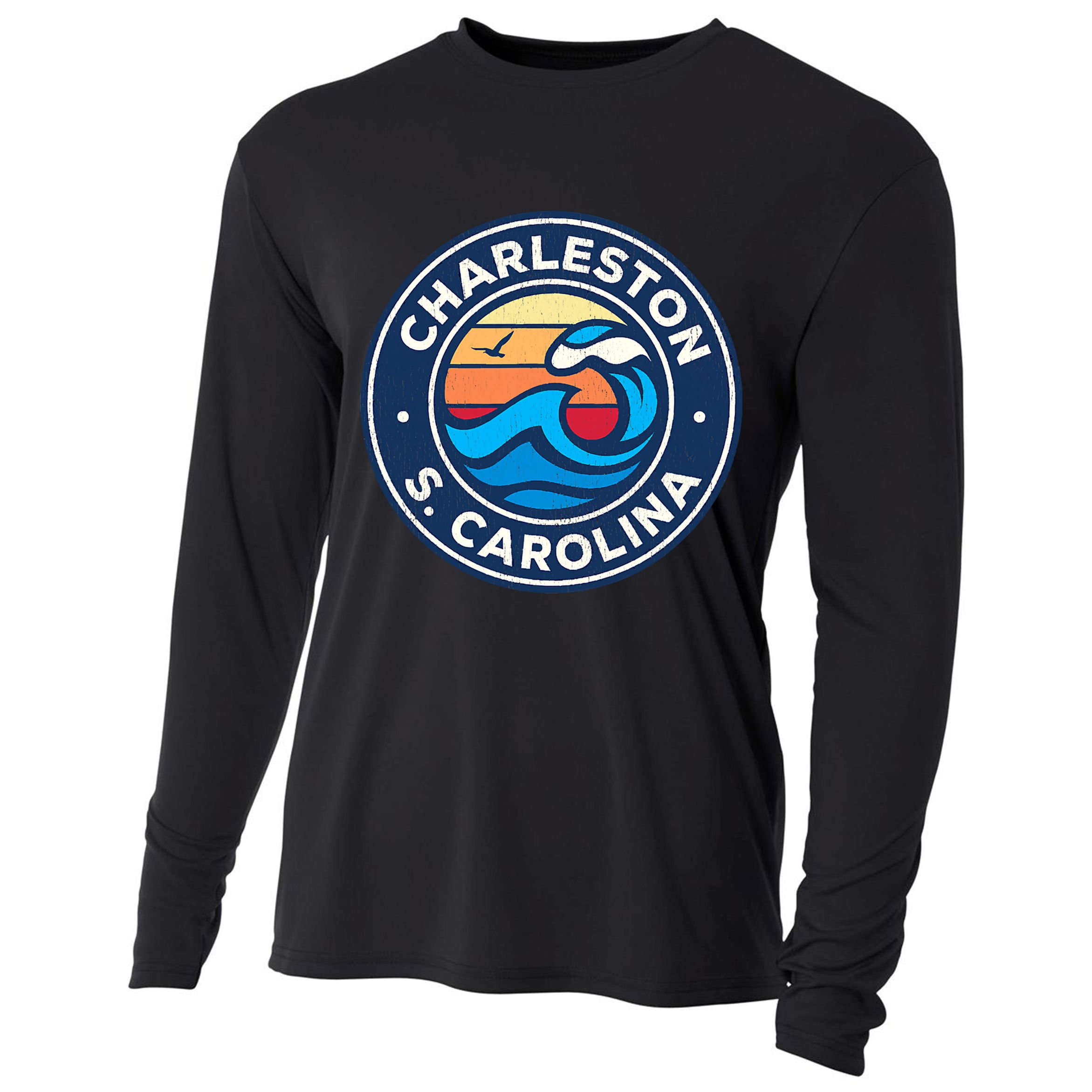 Charleston South Carolina Sc Vintage Nautical Waves Design Cooling Performance Long Sleeve Crew