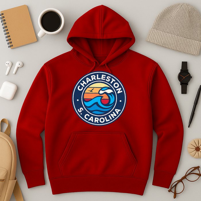 Charleston South Carolina Sc Vintage Nautical Waves Design Hoodie