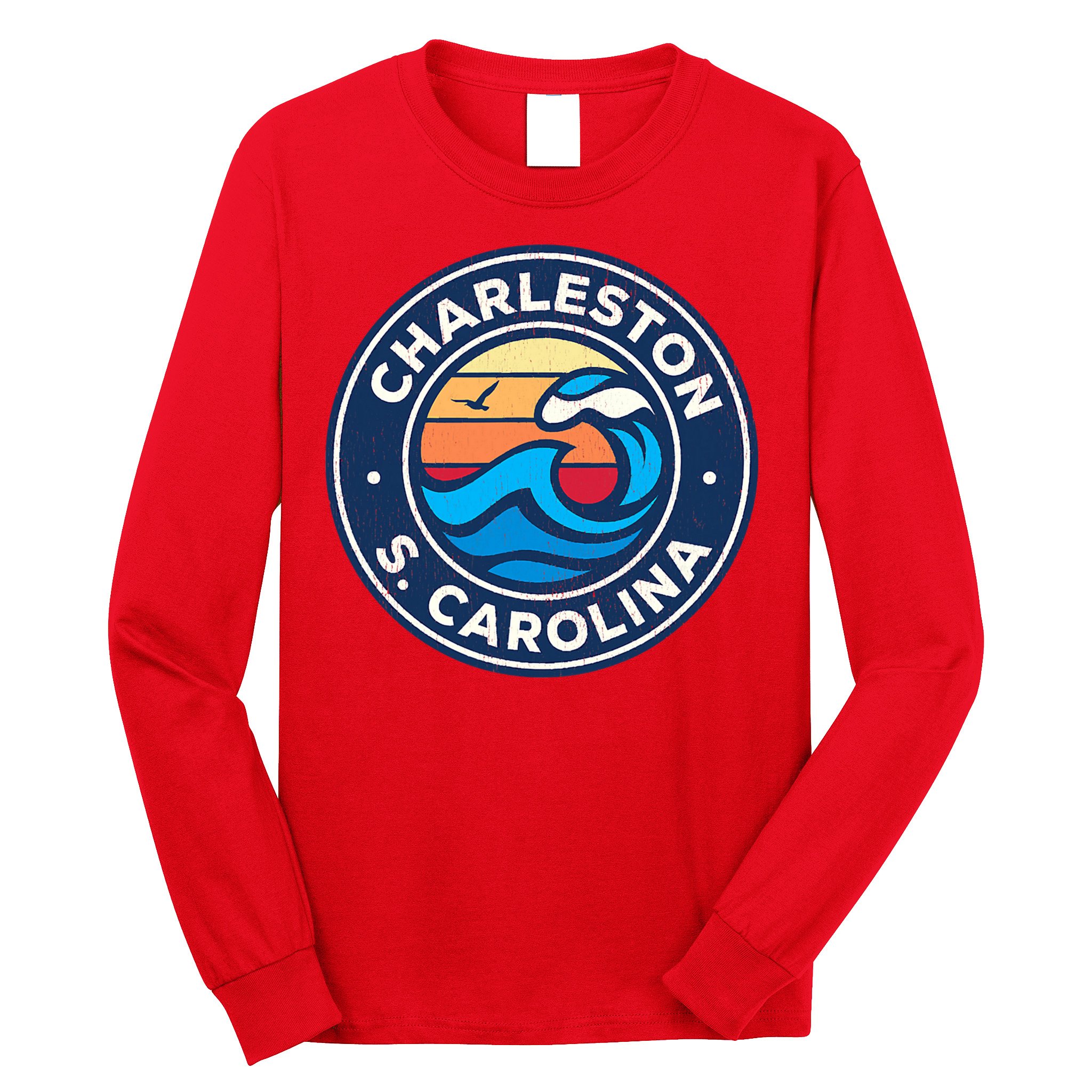Charleston South Carolina Sc Vintage Nautical Waves Design Long Sleeve Shirt