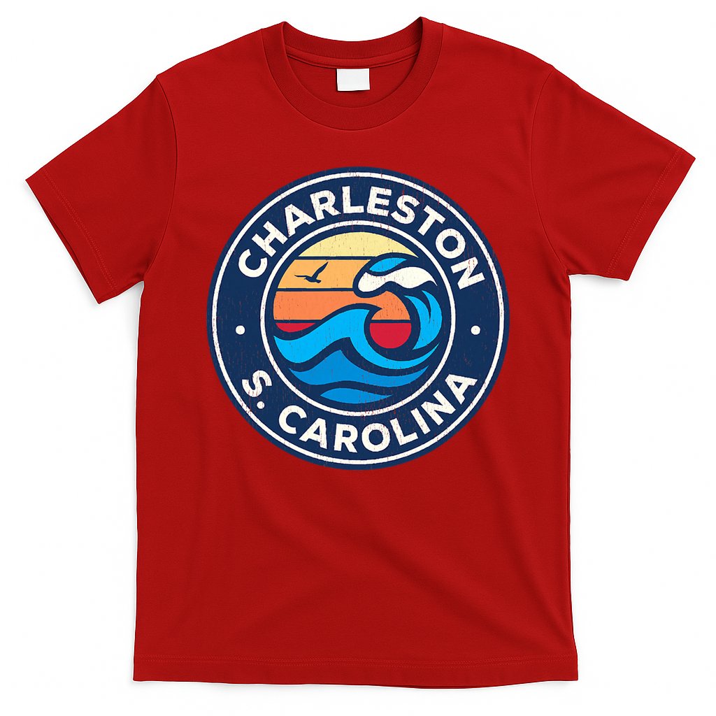 Charleston South Carolina Sc Vintage Nautical Waves Design T-Shirt