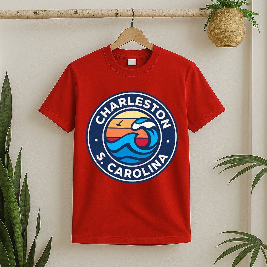 Charleston South Carolina Sc Vintage Nautical Waves Design T-Shirt