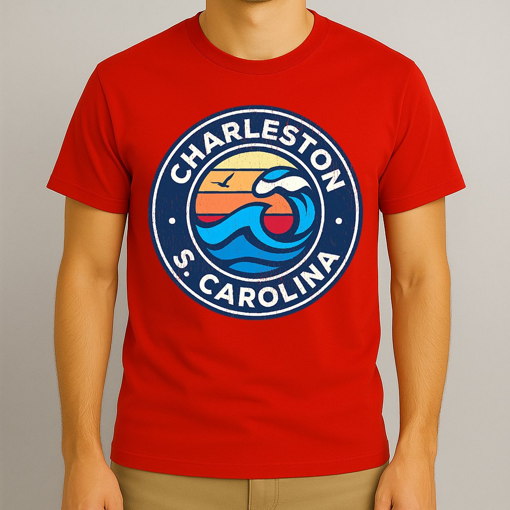 Charleston South Carolina Sc Vintage Nautical Waves Design T-Shirt