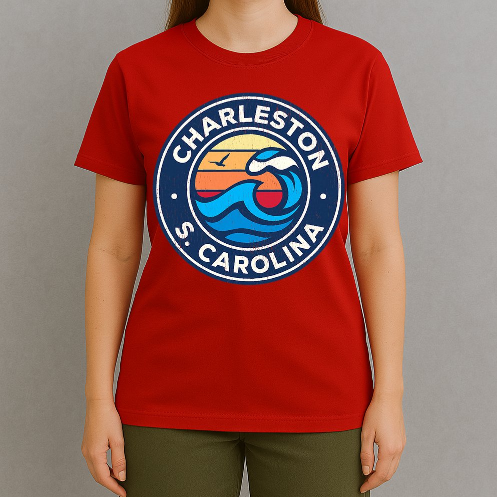 Charleston South Carolina Sc Vintage Nautical Waves Design T-Shirt
